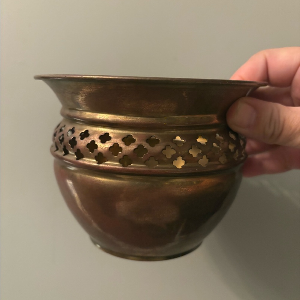 Vintage MCM solid brass planter 4inches tall by 5” top diameter 3” base